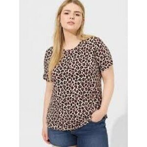 Torrid Perfect Super Soft Knit Crew Tee Short Sleeve Leopard Stretch Size 5X 28